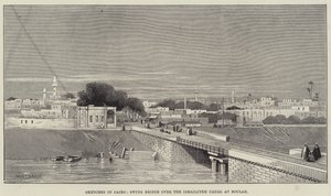 Schetsen in Caïro, draaibrug over het Ismailiyeh-kanaal bij Boulak door Charles Auguste Loye